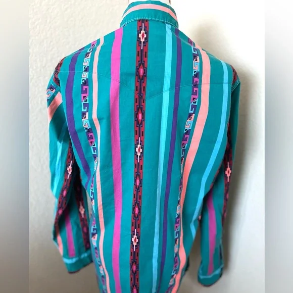 Vintage Shirt Wrangler Shirt Long Sleeve Multi Color Western Style Cotton Shirt - Picture 7 of 8